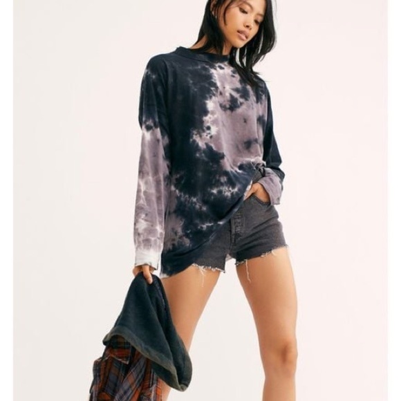 Free People Gray Be Free Tie Dye Oversized Long Sleeve Tee By We The Free - Picture 4 of 7